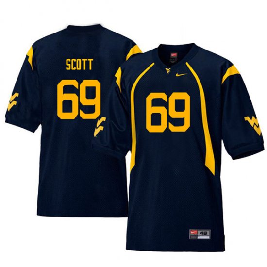 Men's West Virginia Mountaineers NCAA #69 Blaine Scott Navy Authentic Nike Throwback Stitched College Football Jersey IH15R20NY